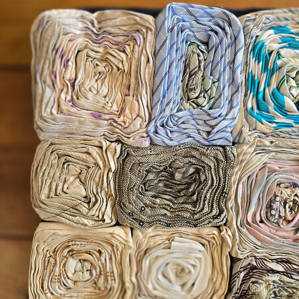 Vintage Dreamweavers Handmade Silk Tie Pillow Cover with Hand-Rolled Roses